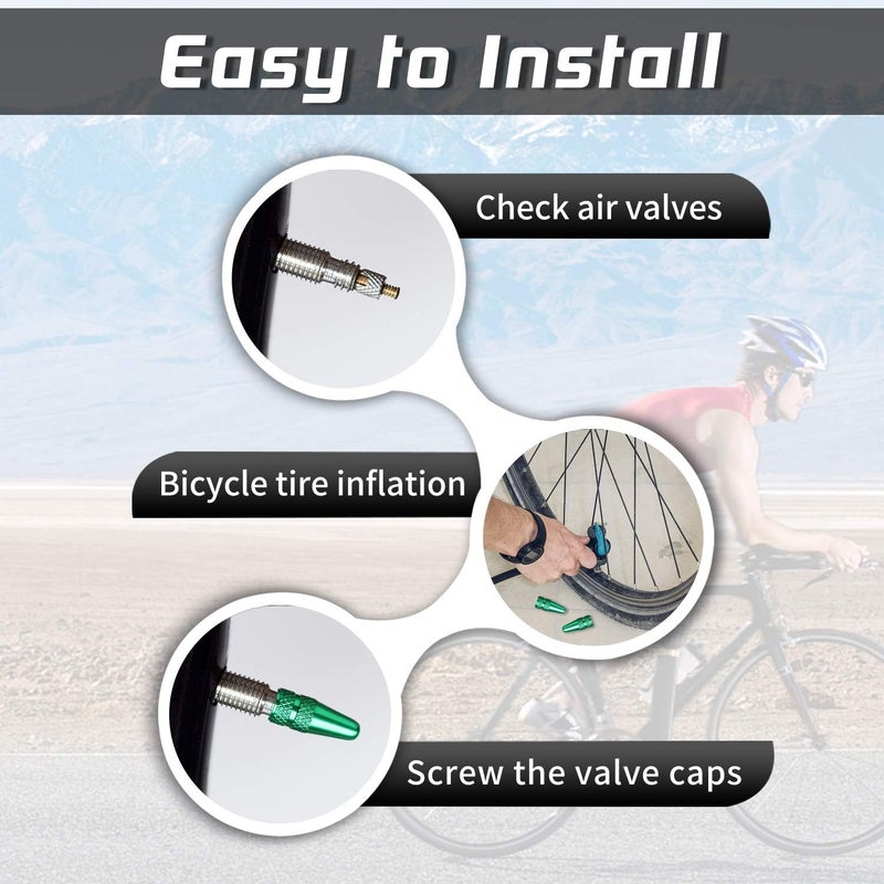 TPMSCENTER Aluminum Presta Valve Stem Caps – Green Tire Air Dust Covers for Bike (4 Pack) – Fit French Valves on Road, MTB, Hybrid, Racing, Fitness, Folding & Fat Bikes - Image 4
